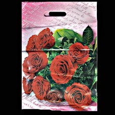 Пакет п/э с вырубной ручкой ВУР Розы ПВД 20 мкр.28*40 (уп. 15 шт.) (арт. 1)