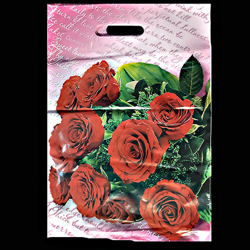 Пакет п/э с вырубной ручкой ВУР Розы ПВД 20 мкр.28*40 (уп. 15 шт.) (арт. 1)