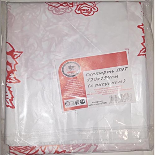 Скатерть полиэтилен. размер 120*150 белая красные розочки (арт. 9.2.3)