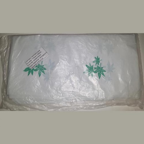 Скатерть полиэтиленовая размер 110*220 на удлиненный стол белая зеленые цветы (арт. 9.2.4)